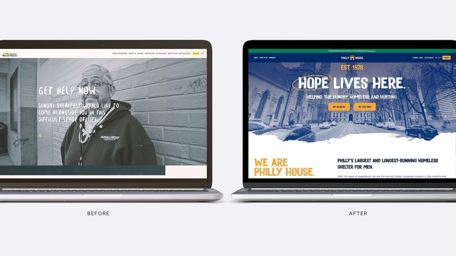 The Philly House website before and after the redesign