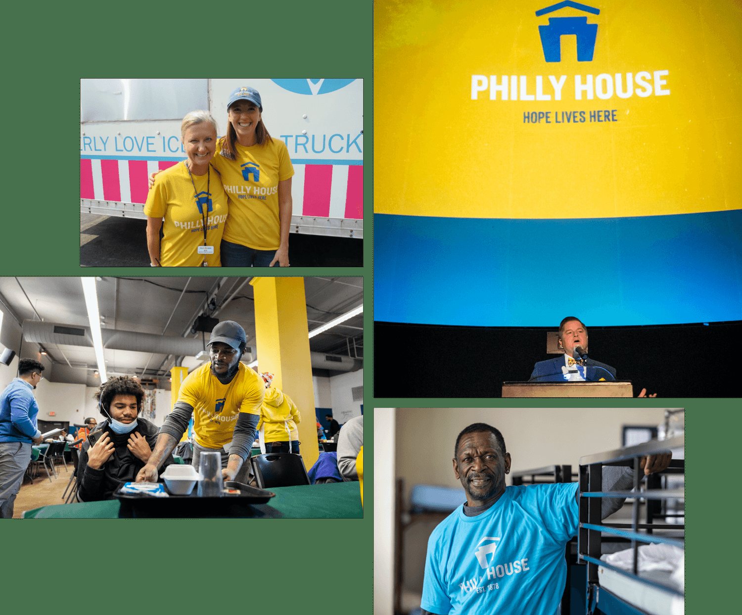 A collage of the Philly House brand in the wild after launch