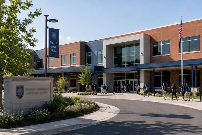 Students arriving at a Christian school